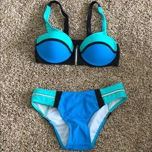 Green and black bikini swimsuit